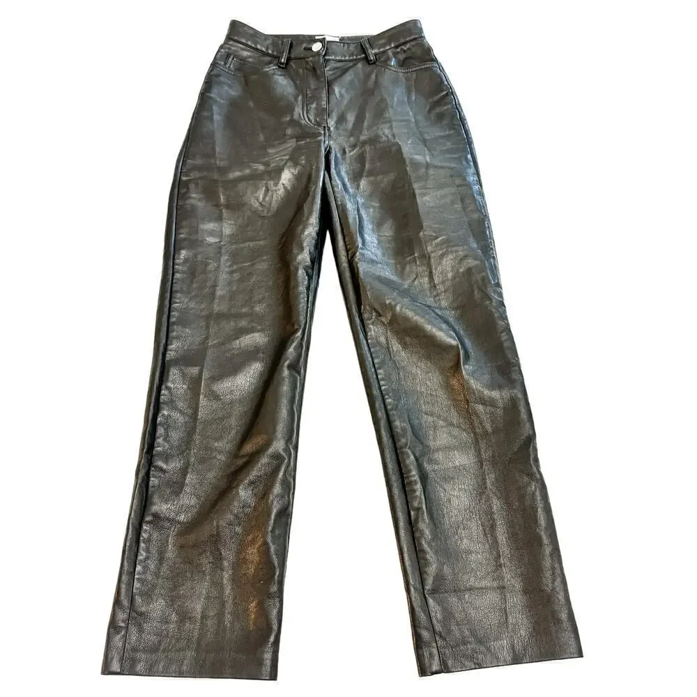 Wilfred by Aritzia Black Faux Leather Black Pants Size 2